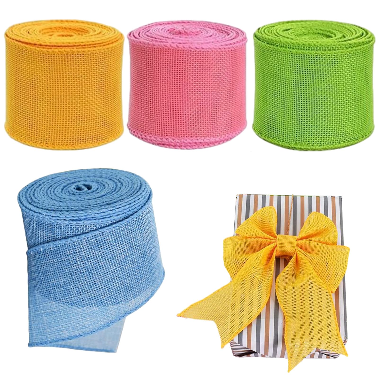 Dirfuny Easter Ribbon with Wire Edge | 4 Rolls Easter Bunny Wired Edge Ribbons - 200 x 5cm Wired Ribbon for Easter Wreath Decor, Easter Ribbon Wrap Ribbons for Wrapping Bow Crafts