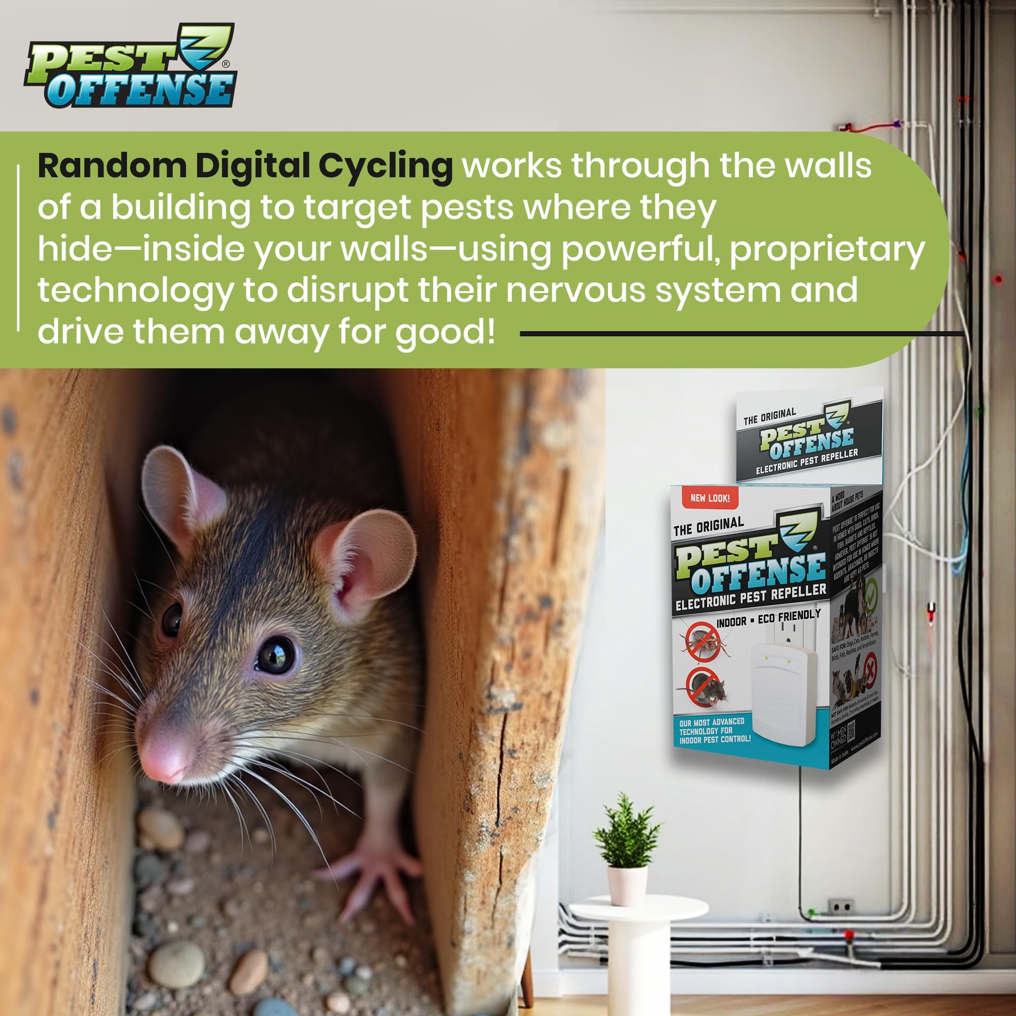 New Look PEST OFFENSE - Repelente electrónico de plagas para control de plagas de ratones, ratas, roedores, cucarachas para el hogar, oficina, negocios, garaje, almacén