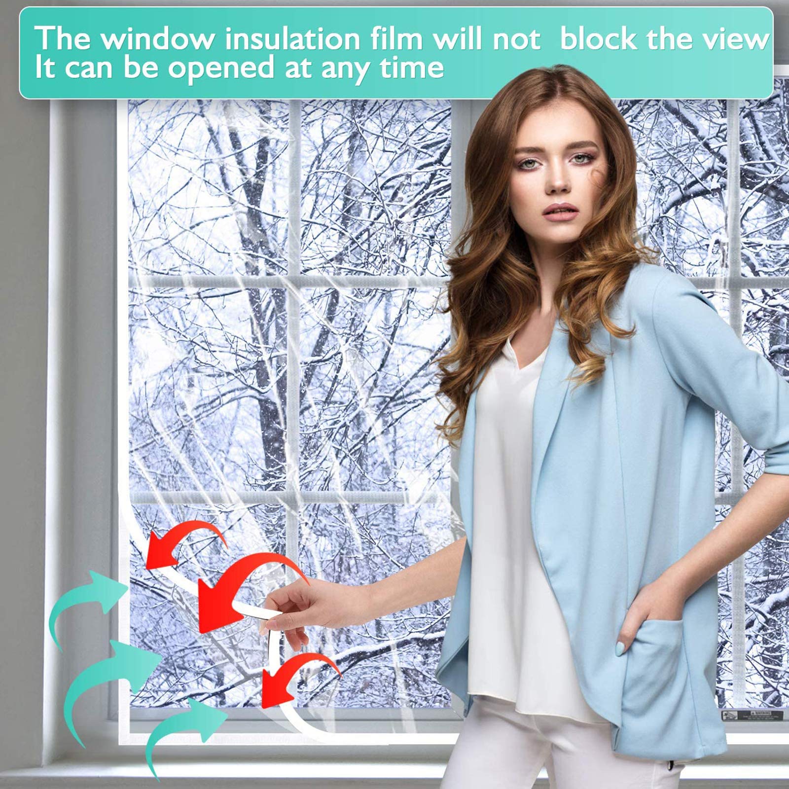 Film isolant pour fenêtre, intérieur résistant à la chaleur,kit isolant pour porte et fenêtre,Film de survitrage thermo Cover transparent1.2m x 2m,Essentiel d'hiver (120cmX200cm)