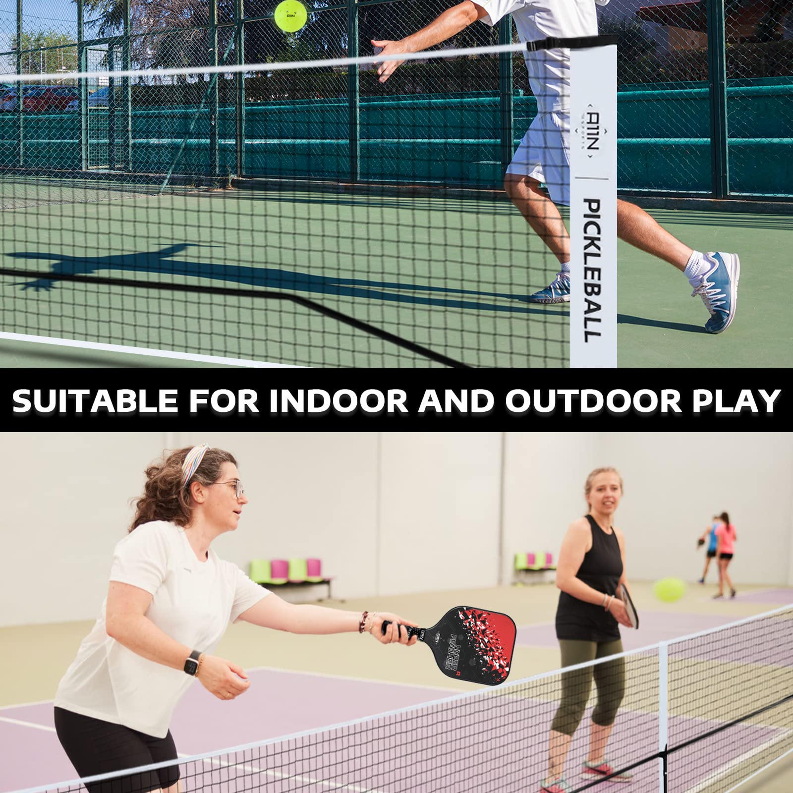 A11N Portable Pickleball Net System, 22ft Regulation Size, White/Black