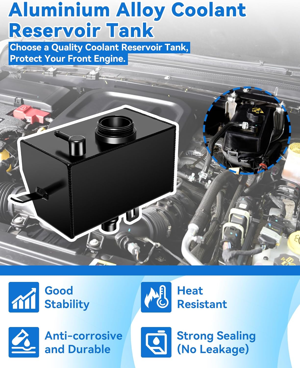 Aluminium Alloy 68364312AC Coolant Reservoir Tank, Front Engine Coolant Expansion Tank Compatible with Jeep Wrangler JL JLU 2018-Present, Gladiator JT 2.0&3.6L 2020-Present Coolant Expansion Bottle