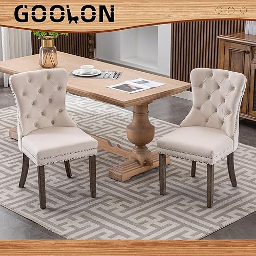 Miniatura 33 de Juego de 2 sillas de comedor, sillas de terciopelo copetudas con patas de acero inoxidable doradas, anillo de metal con ribete de remache, respaldo