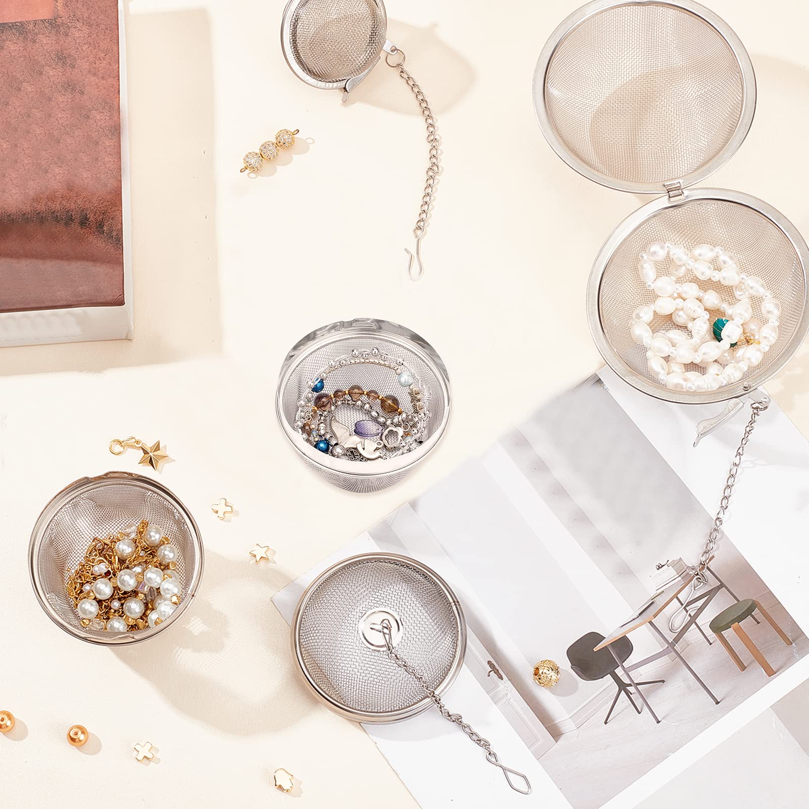 3 Stück Ultraschall-Reinigungskörbe – Edelstahl 304, Größen 4,5/6,5/11,5 Cm, Mit Kette, Für Schmuck, Tee & Kleinteile