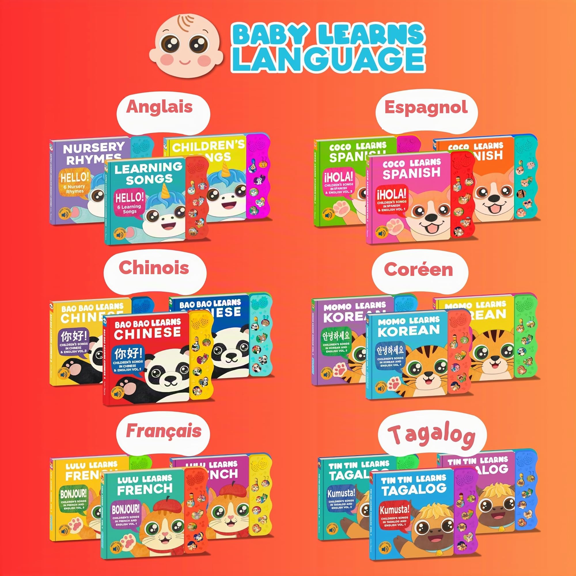 Bao Bao Learns Chinese Apprendre Le Chinois Mandarin avec Notre Musique Livre de comptines pour Enfants en Bas âge et bébés Jouet Musical interactif pour l'apprentissage Chinois.