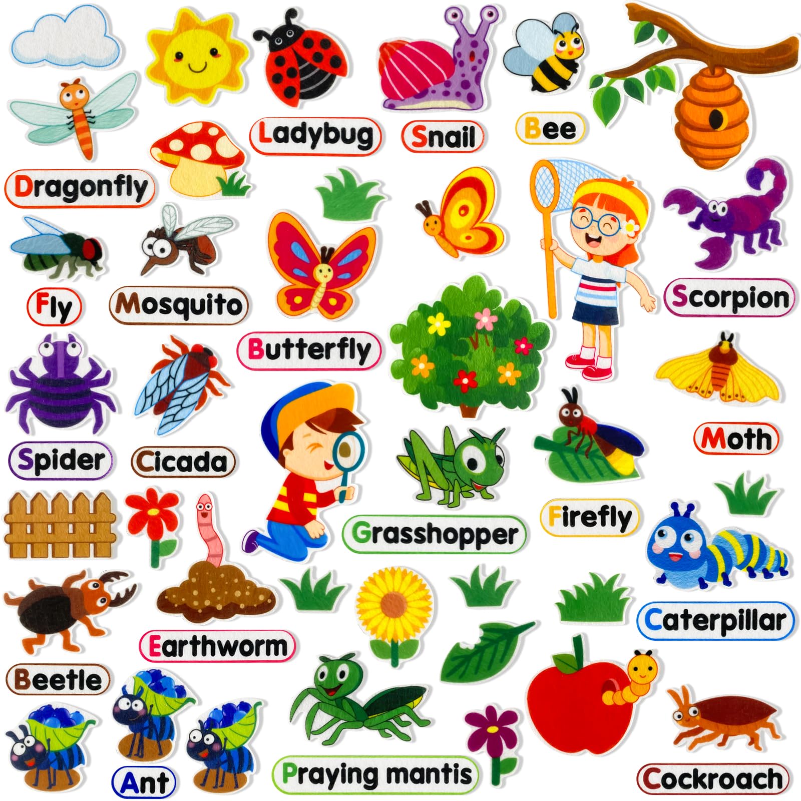 Felt Flannel Board Story Pieces for Toddlers Preschool,Kids Interactive Storytelling Teaching Play Kits for Flannel Board,with Words Felt Pieces(Insect Butterfly)