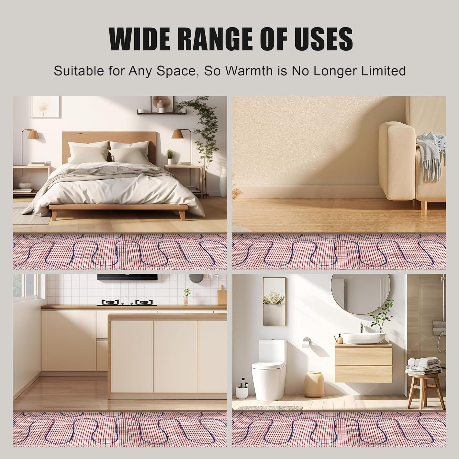Electric Radiant Floor Heating System, 30 Sq.ft Electric Heated Floor Mats for Bathroom, Includes Programmable Thermostat, Heat Mat, Installation Monitor, and Temperature Sensors(240V)