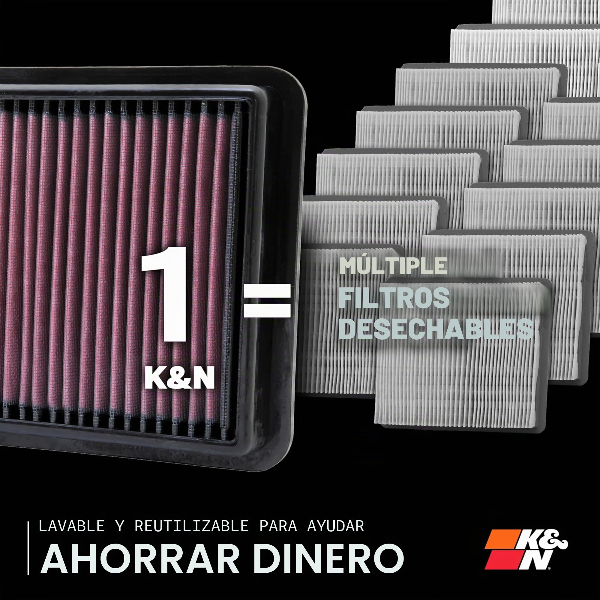 K&N 33-3005 Filtro de Aire Coche, Lavable y Reutilizable, negro