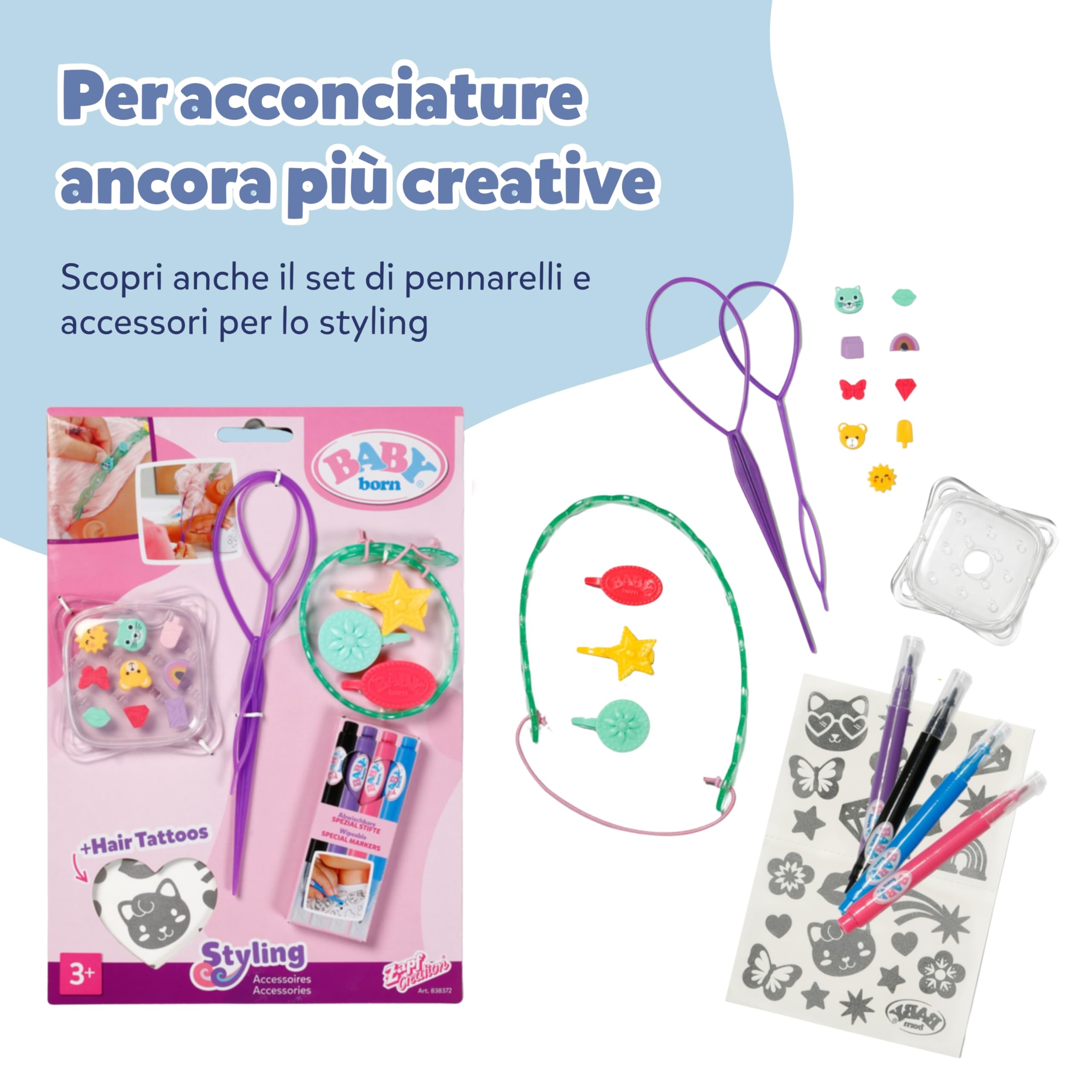 BABY born Testa Creative – Con capelli rosa, pennarelli e oltre 20 accessori - Testa da truccare e pettinare - Dai 3 anni in su