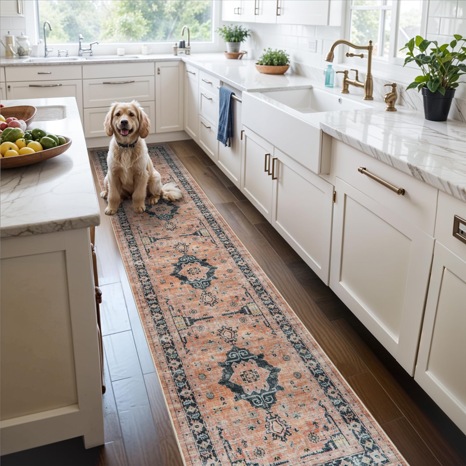 Hallway Washable Runner Rug - 2x10 Kitchen Rugs Entryway Rug Runner Vintage Soft Floor Mat Non Slip Indoor Farmhouse Carpet for Bathroom Living Room