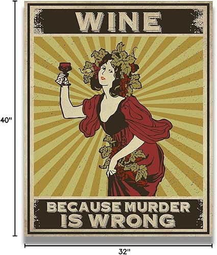 Miniatura 6 de Wine Because Murder Is Wrong Room Decor - Retro Wall Decor for Kitchen Bathroom Bedroom - Funny Wall Art Gift for Women Men - 32x40 ready to hang