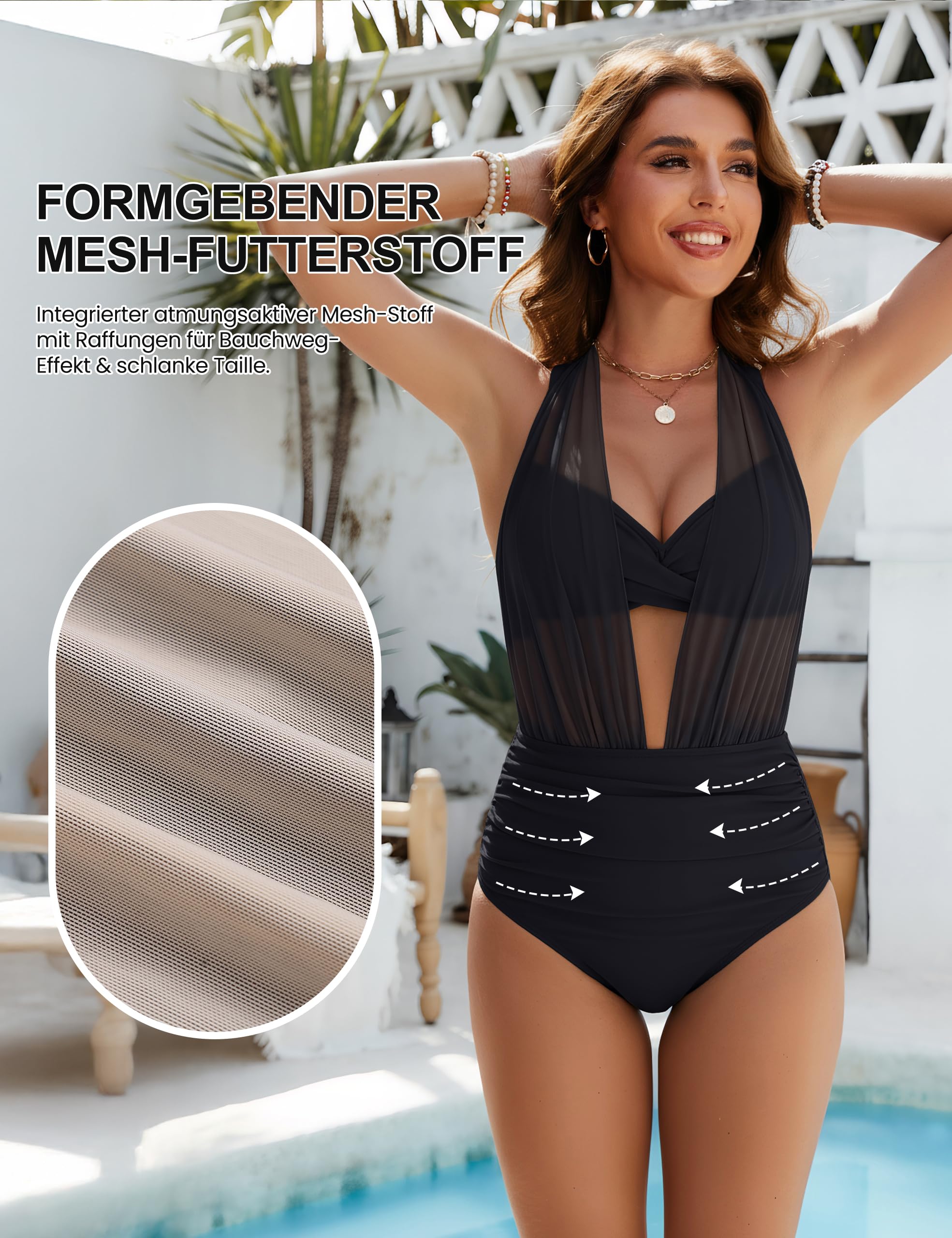 Blooming Jelly Damen Twist-Front Design Bikini Set Tummy Control Swimsuits Halter Mesh Stil Sexy Zweiteiliger Badeanzug