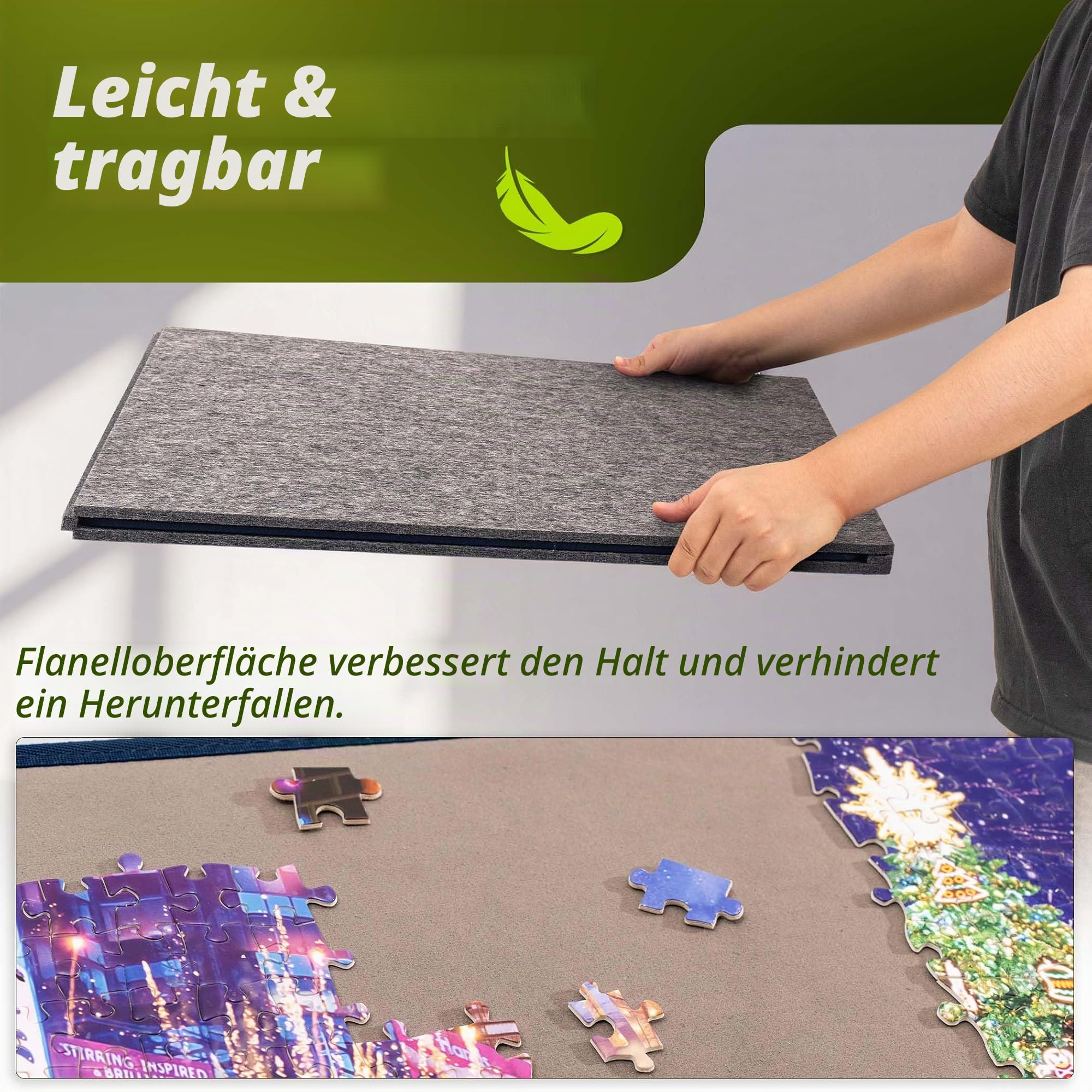 Tektalk Puzzle-Brett mit 2-in-1-Stand- und Abdeckdesign, mehrwinkelverstellbare Halterung und 6 Farbsortierboxen, Matten für die Aufbewahrung/den Schutz von Puzzles, bis zu 1000 Teile – grau
