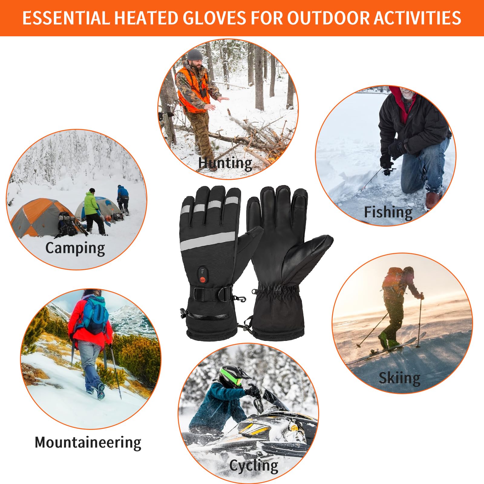 Guanti riscaldati, 7,4 V, 6000 mAh, ricaricabili, touch screen, 3 livelli di temperatura, guanti riscaldanti elettrici per sport invernali all'aperto, pesca, sci, escursionismo, ciclismo