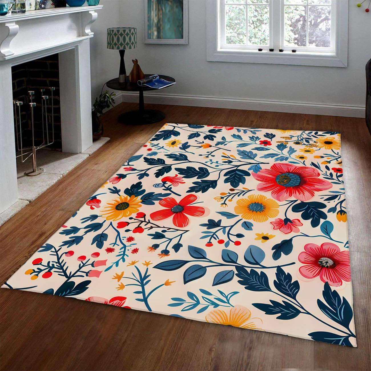 Zmywalny dywan 180x200cm czerwony żółty niebieski duże dywany drobny nadruk retro retro z połowy wieku kwiatowy wzór do salonu sypialni jadalni dywany