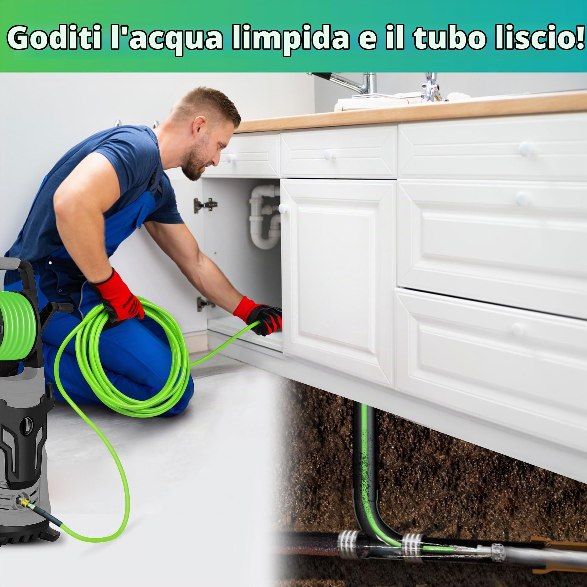 Tubo per Idropulitrice ad Alta Pressione 15 Metri, 4000 PSI, 275 BAR, Ecologico, Flessibile e Durevole, Adatto per Idropulitrici, con Raccordi e Adattatore in Ottone