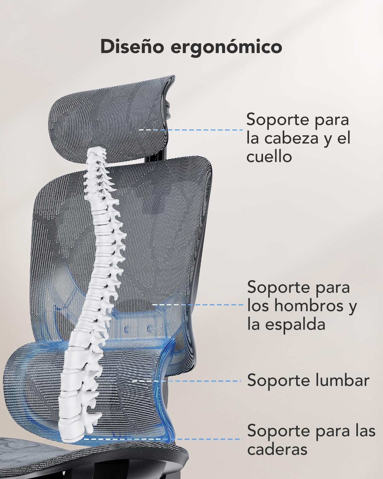 Silla de Oficina ergonómica de Malla HUANUO, Silla de Escritorio de Respaldo Alto con Soporte Lumbar Ajustable, reposabrazos, Mecanismo de balanceo, Silla ergonómica de Gaming de Malla