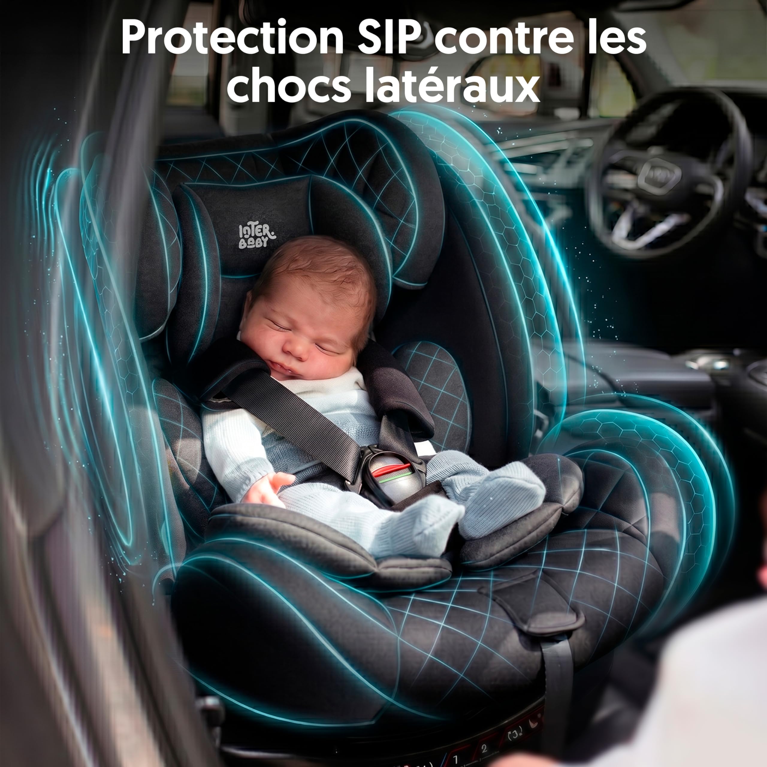 Interbaby Siège Auto Bébé Sella i-Size ISOFIX 360° Groupe 0+1+2+3 (Noir) | Siège auto pivotant 360 inclinable 40-150 cm, réducteur nouveau-né, protection latérale SIP, appui-tête réglable