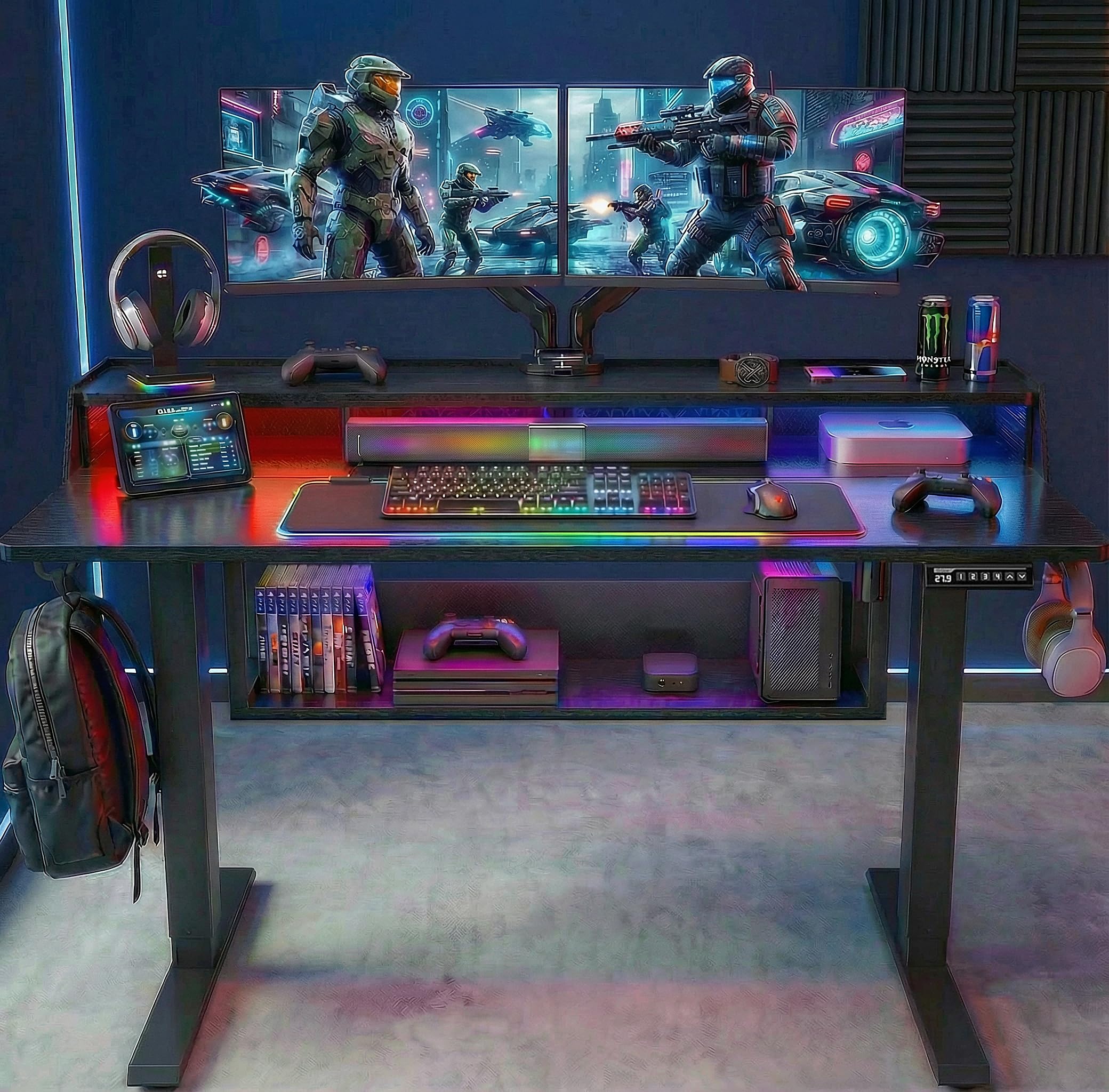 ErGear Electric Standing Desk 48x24 Inch Adjustable Sit Stand Desk with Bookshelf Monitor Stand Standing Gaming Desk with — view 2