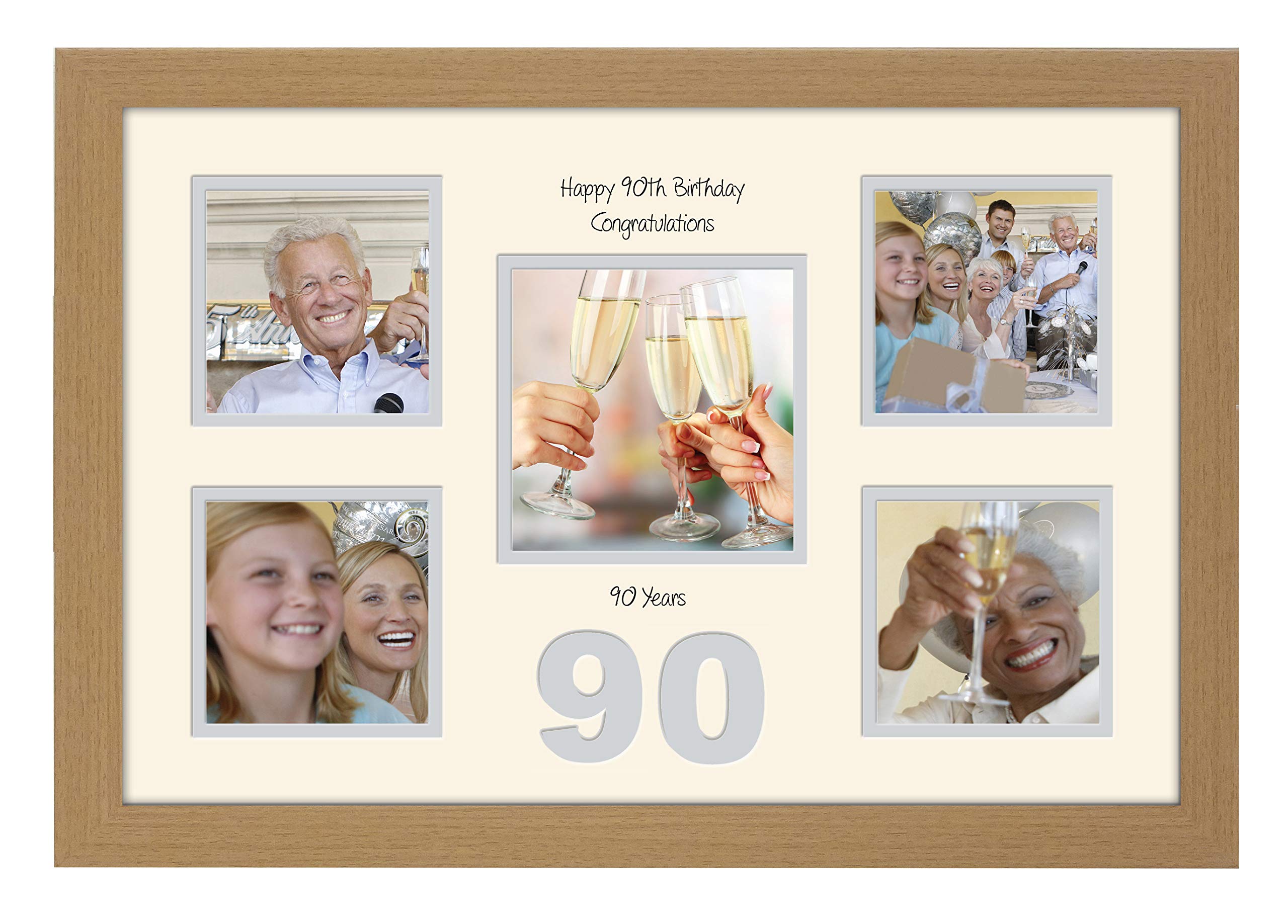 Photos In A Word Oak Finish Frame Cream Mount Grey Inside 90Th Birthday Photo Frame 4"X4" X4 And 5"X5" Photo 973D (Oak Finish Frame Cream Mount Grey Inside)