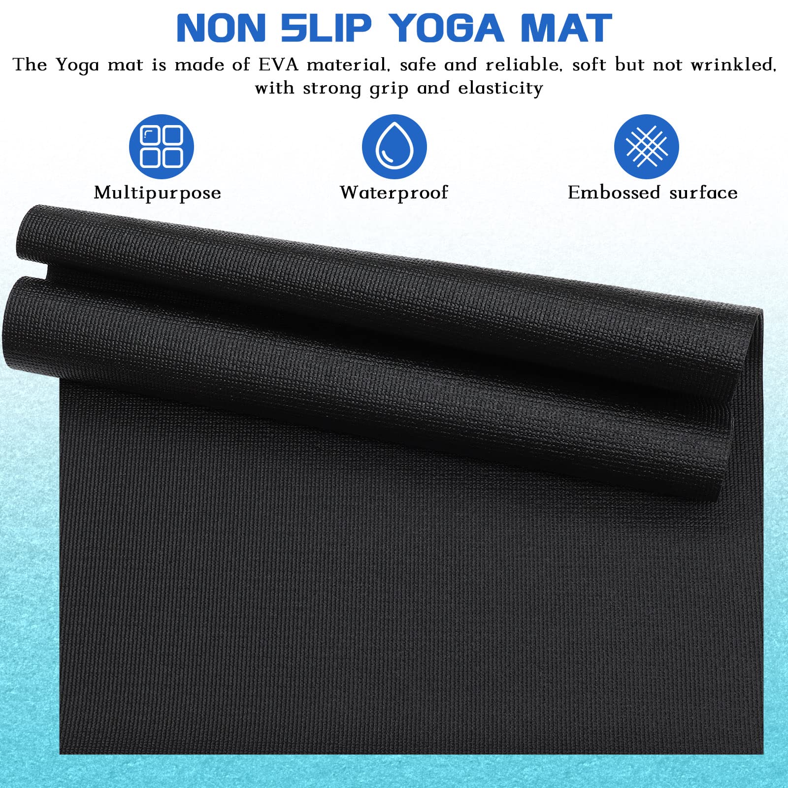 Riakrum 20 alfombrillas de yoga con correa de 72 x 24 pulgadas, tapete de yoga antideslizante para mujeres y hombres, suministros para el hogar (negro)