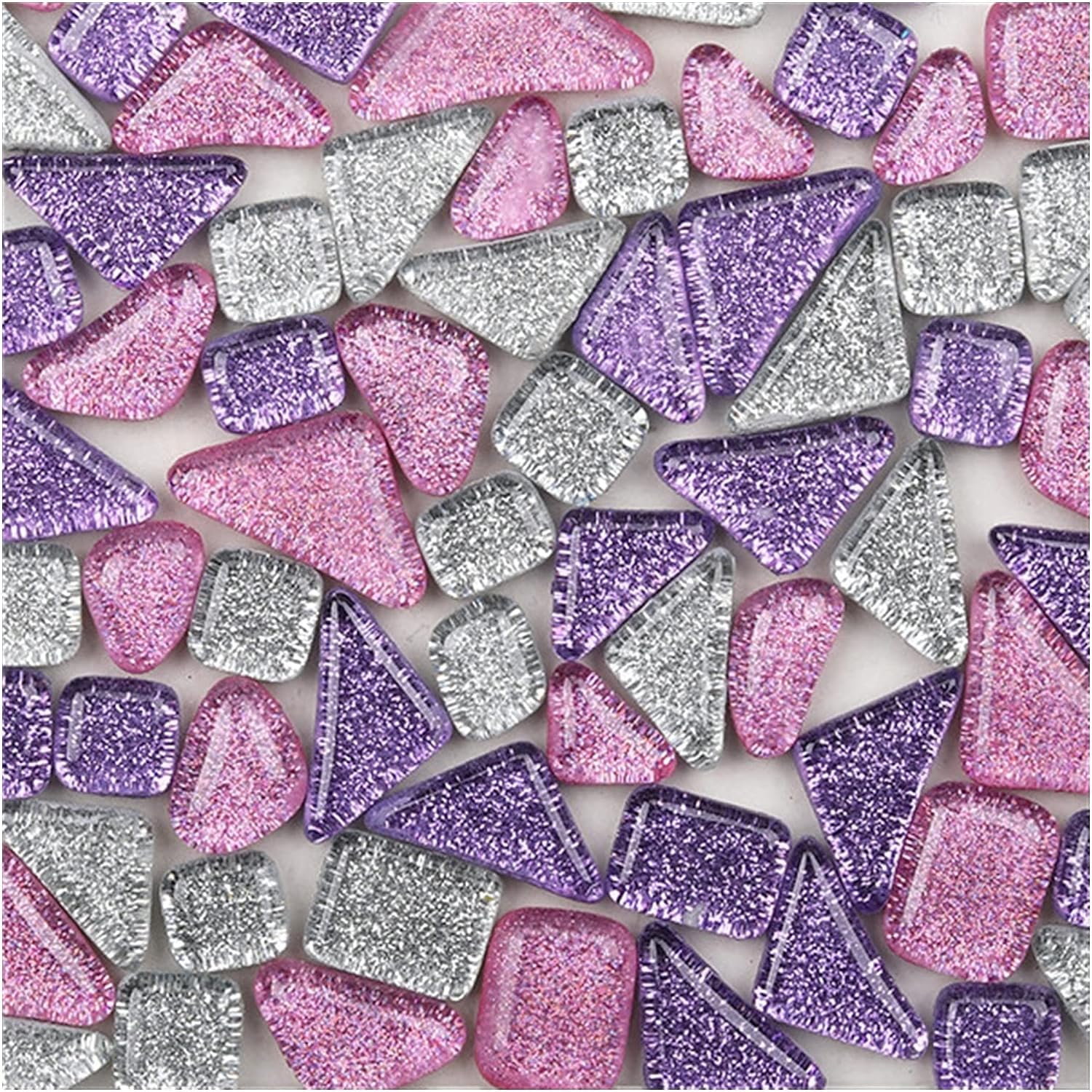 Kamienie mozaikowe 1000g Brokatowe błyszczące szklane mozaiki 1cm kwadratowe kontra nieregularny kształt DIY Mozaika Rzemiosło Materiały Mozaika artystyczna Kamienie dla zabawy (Kolor: 1000gNieregular