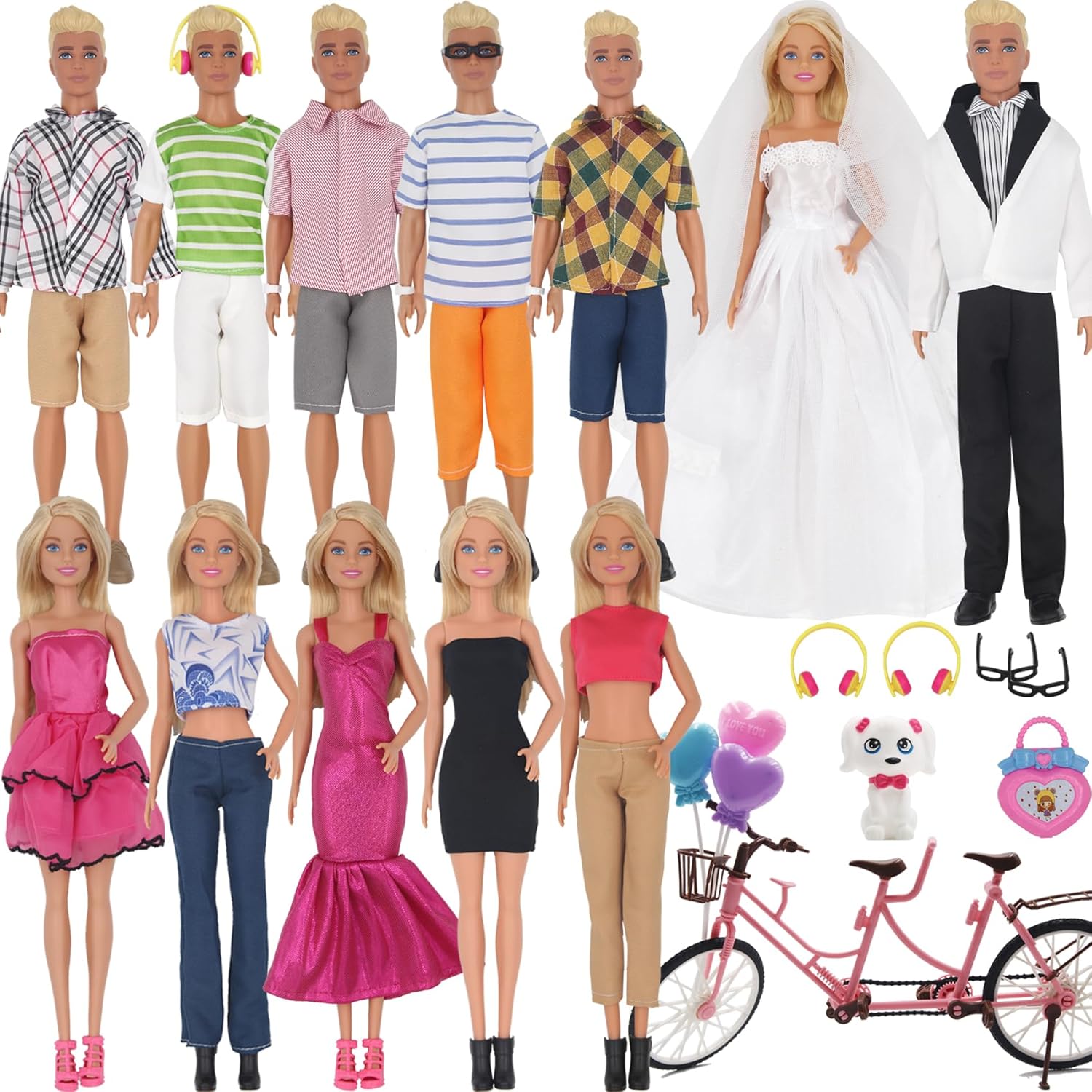 EuTengHao 30Pcs Doll Clothes and Accessories for 12 inch Boy and Girl Doll Includes 12 Set Wear Clothes Jeans and Wedding Dresses Tandem Bike Glasses Dog Bag and Colorful Balloons for 12 Inch Dolls EuTengHao 30Pcs Doll Clothes and Accessories for 12 inch Boy and Girl Doll Includes 12 Set Wear Clothes Jeans and Wedding Dresses Tandem Bike Glasses Dog Bag and Colorful Balloons for 12 Inch Dolls