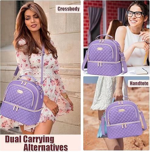 Miniatura 7 de Bolsa de almuerzo para mujeres, lonchera de doble compartimento para mujeres, bolsa de almuerzo aislada a prueba de fugas, bolsa de almuerzo para