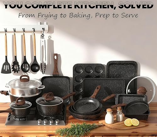 Miniatura 3 de Juego de ollas y sartenes antiadherentes, juego de utensilios de cocina de inducción de cocina y utensilios para hornear, juego de sartenes de