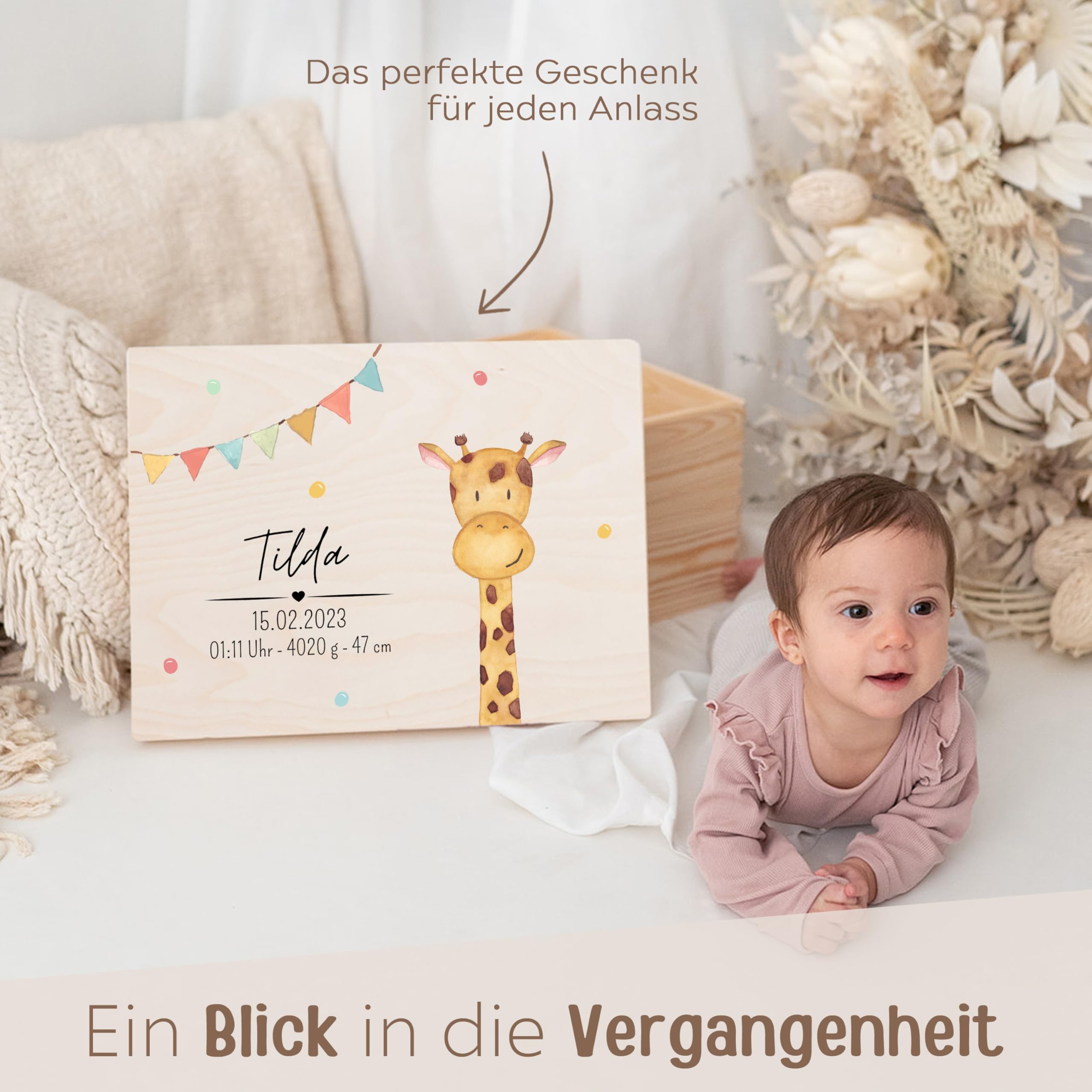 wunderwunsch Personalisierte Erinnerungsbox Baby, Erinnerungskiste Geburt