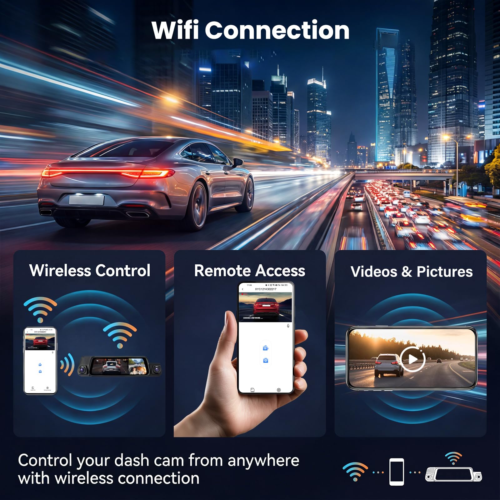 10" Espejo Retrovisor Dashcam Pantalla Tácti, Delantera Trasera Izquierda y Derecha 4cámaraStreaming Media con Tarjeta 64 G Lente Doble Súper Visión Nocturna, G-Sensor/Grabación en Bucle