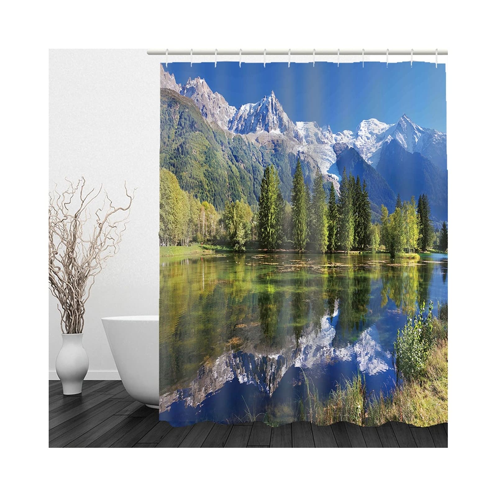 Duschvorhang Lang Mit Gletscher & Pinguin-Motiv, Polyester Wasserdicht, 150x200 Cm Inkl. 12 Haken – Für Eckduschen