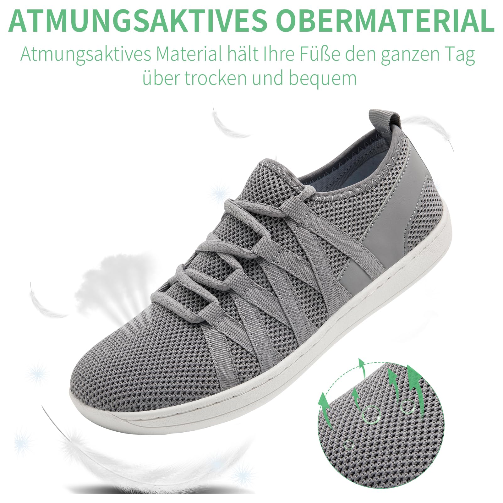 Barfuss Schuhe Damen Barfußschuhe Sneaker mit Breiter Zehenbox Slip On Sportschuhe Bequeme Leichte Turnschuhe Atmungsaktiv Minimalistische Hallenschuhe