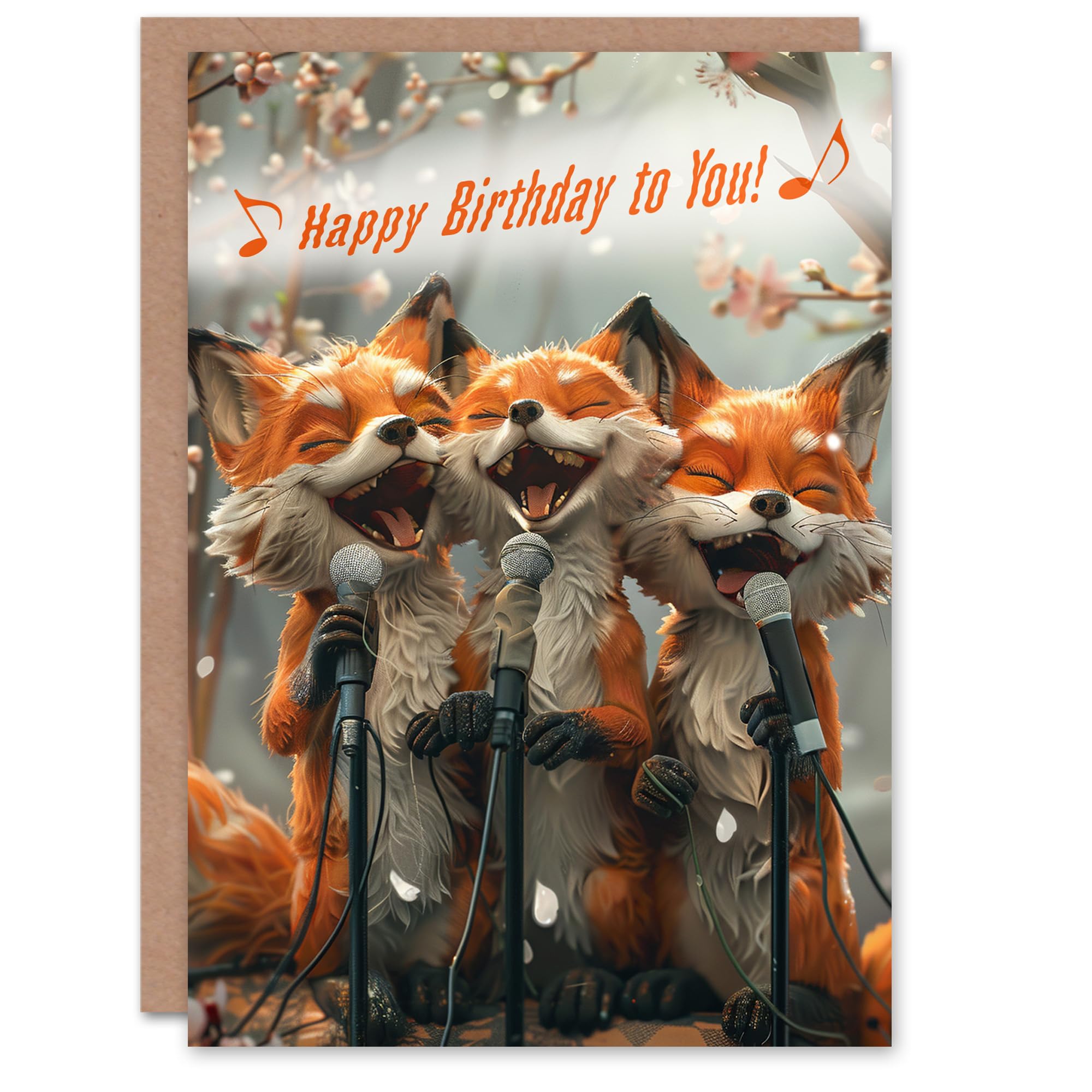 Birthday Card Three Cute Foxes Singing Fun Woodland Animal Karaoke For Him Her