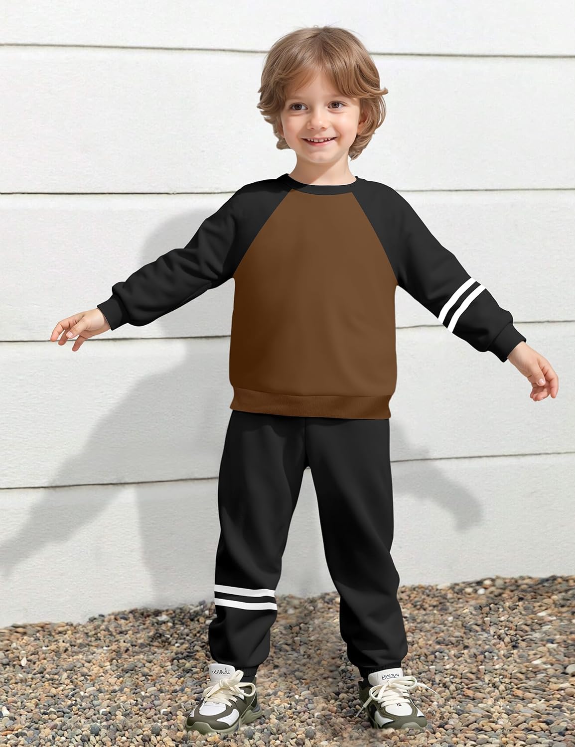 WIQI Toddler Boy Clothes Color Block Long Sleeve Sweatshirt and Pants 2 Piece Boys Sweatsuit Fall Winter Outfits Set - Image 4
