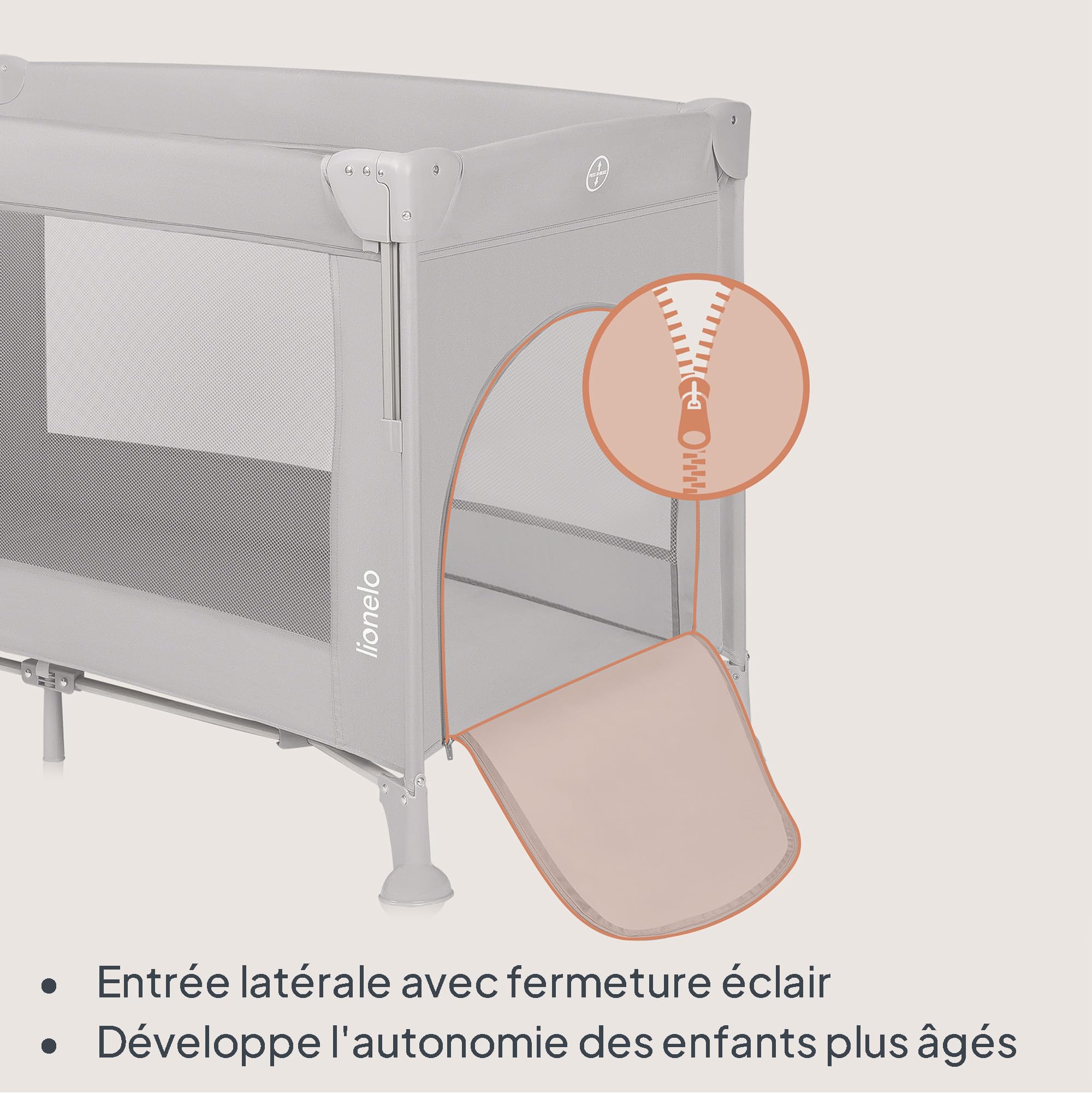 LIONELO ELLEN Lit de Voyage 3 en 1 Cododo 0-3 Ans 15 kg 2 Hauteurs Matelas Gris