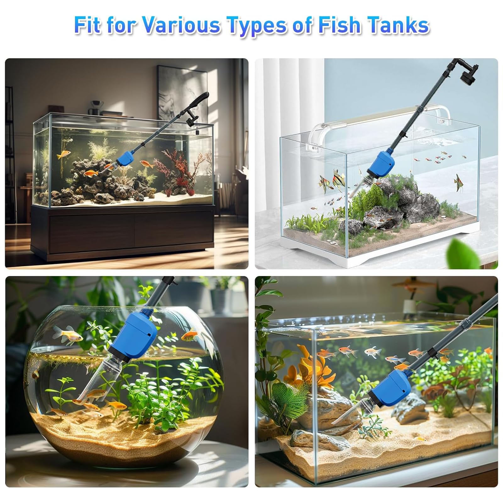 Aspirateur Électrique pour Aquarium Nettoyeur De Sable 6 en 1 Kit De Nettoyage De Gravier D'aquarium 32W avec Débit d'eau Réglable pour Changement d'eau, Nettoyage du Sable