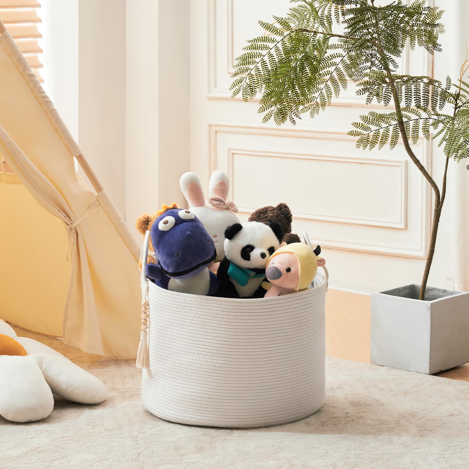 YOUDENOVA Laundry Basket, Braided Large, 65 Litres, Storage Basket, Blankets, Toy Basket for Living Room, Children's