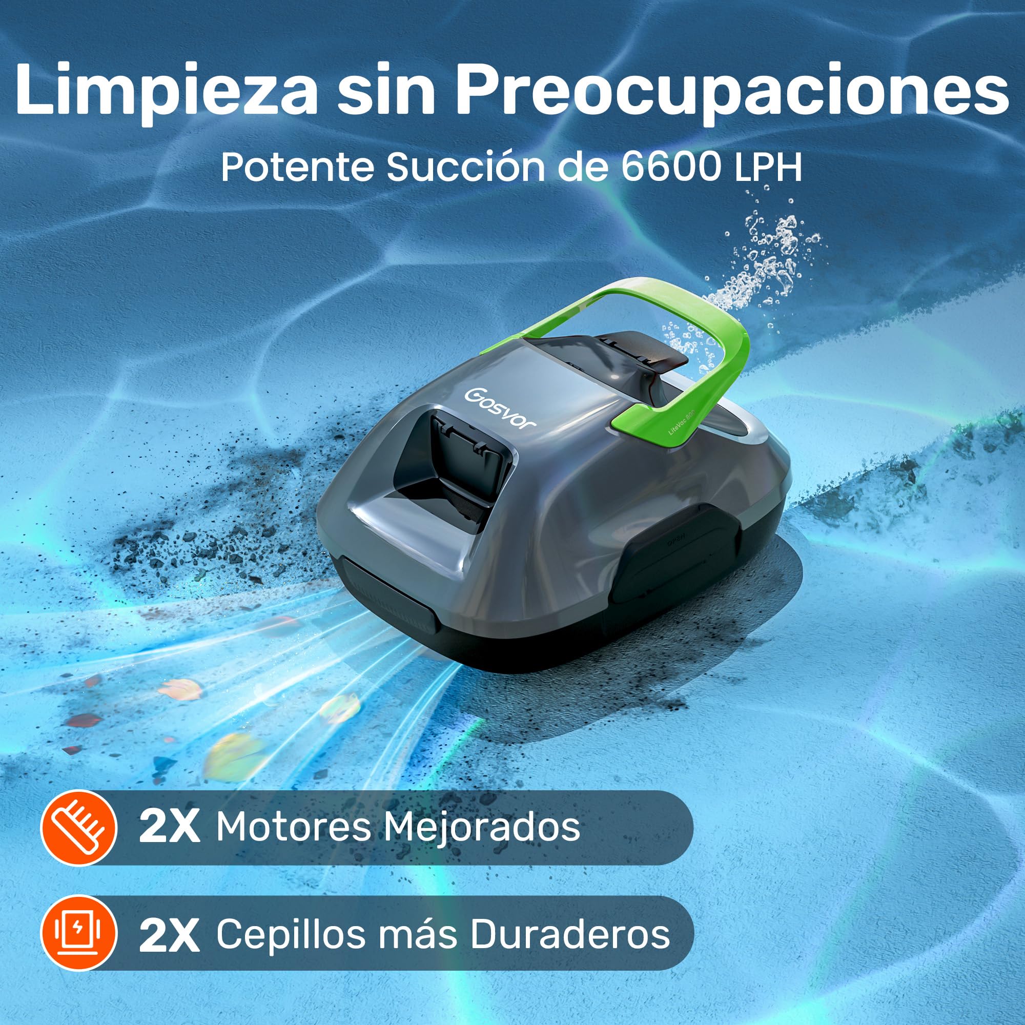 Gosvor (Nuovo 2026 Robot limpiafondos Piscina Sin Cables - Autonomía 90 Min, Autoestacionamiento,para Piscinas hasta 80m², Filtro 180 Micras, Limpiafondos Automático Inalámbrico,Gris Verdoso