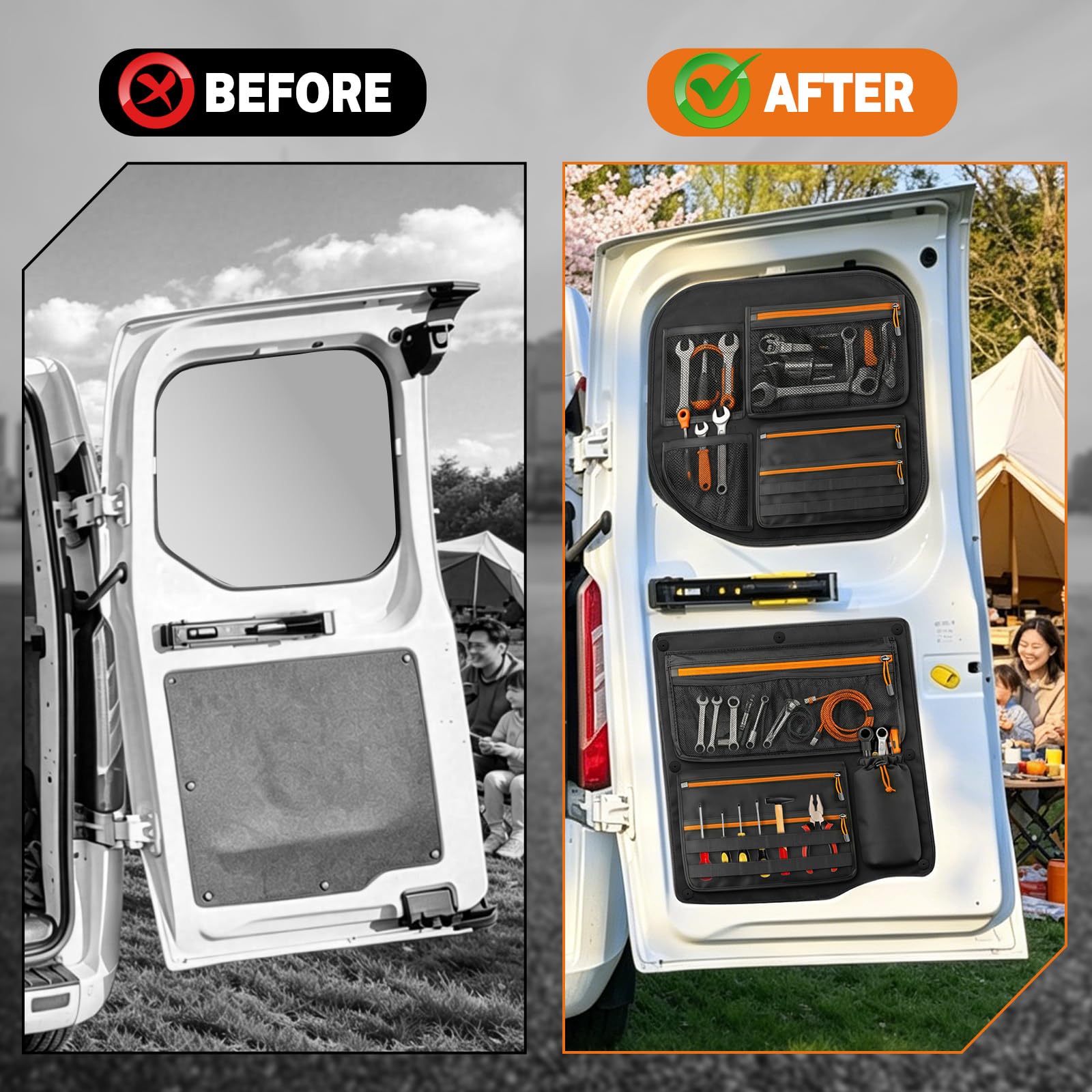 4PCS Bolsas de Almacenamiento compatibles con Ford Transit Custom 2006-2023, Organizador de Bolsas para Puerta Trasera, Poliéster 1680D