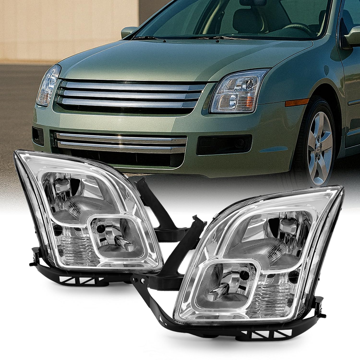 AKKON - Fits 2006-2009 Ford Fusion Original Manufacturer Style Headlights Assembly Chrome Housing Clear Lens