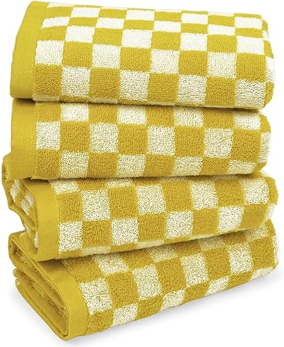 Jacquotha 4 toallas de mano para baño a cuadros, toallas de mano suaves y absorbentes, 13 x 29 pulgadas, toallas de baño con bonitos estampados para