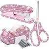 Buqoo Bling Rhinestones Office Supplies Set Diamond Desktop Stapler and Tape Dispenser with 1000 Staples, Tape Cutter, Scissors for Stationery Desk Set School Home N Office Supplies