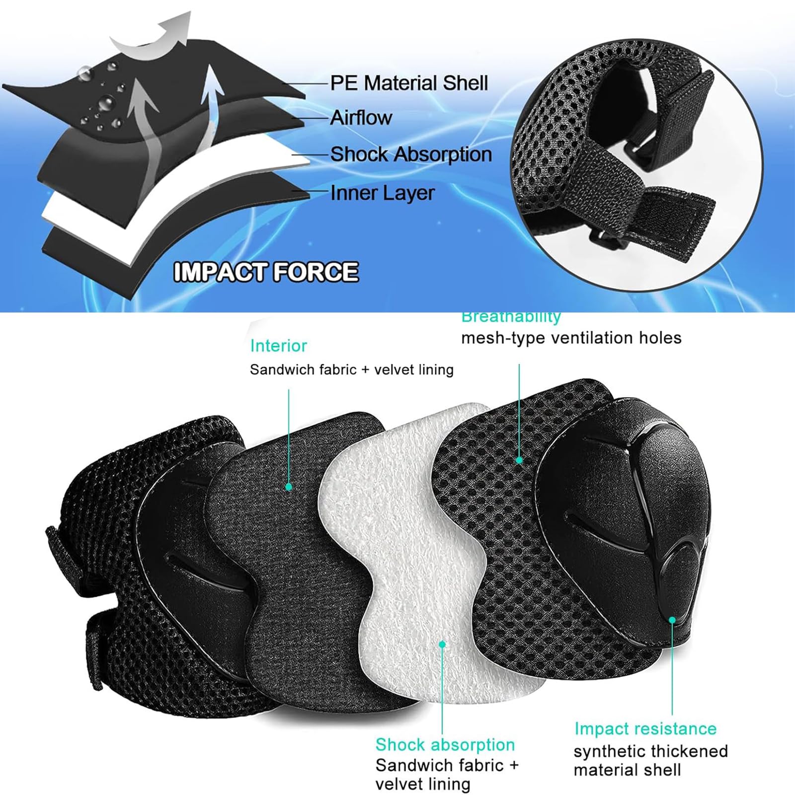Ensemble Protection Roller Enfant 6 En 1 - Genouillères Coudières Protège-Poignets Réglables