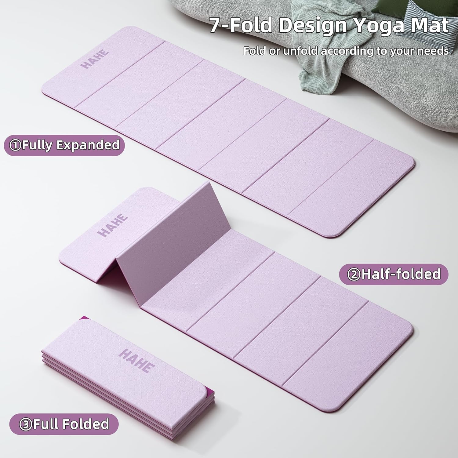 HAHE 7-Fold Design Extra Thick Yoga Mat 72"L x 24"W x 0.47",TPE Fitness Exercise Mats, Non-Slip Foldable Yoga Mat, High Density, Portable for Men & Women, Yoga, Pilates, Home Gym