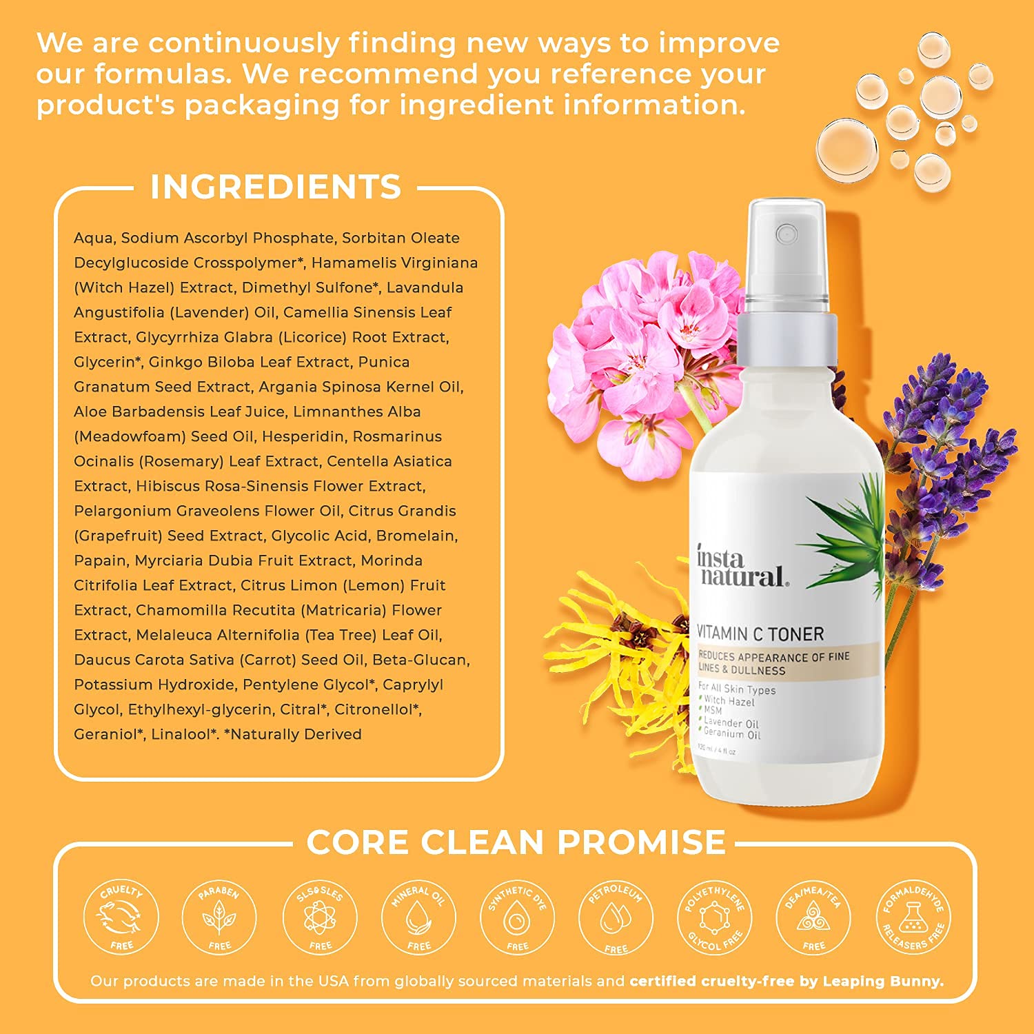 InstaNatural Vitamin C Facial Toner - Anti Aging Face Spray with Witch Hazel - Pore Minimizer & Calming Skin Treatment for Sensitive, Dry & Combination Types - Prep for Serums & Moisturizers - 4 oz : Beauty & Personal Care