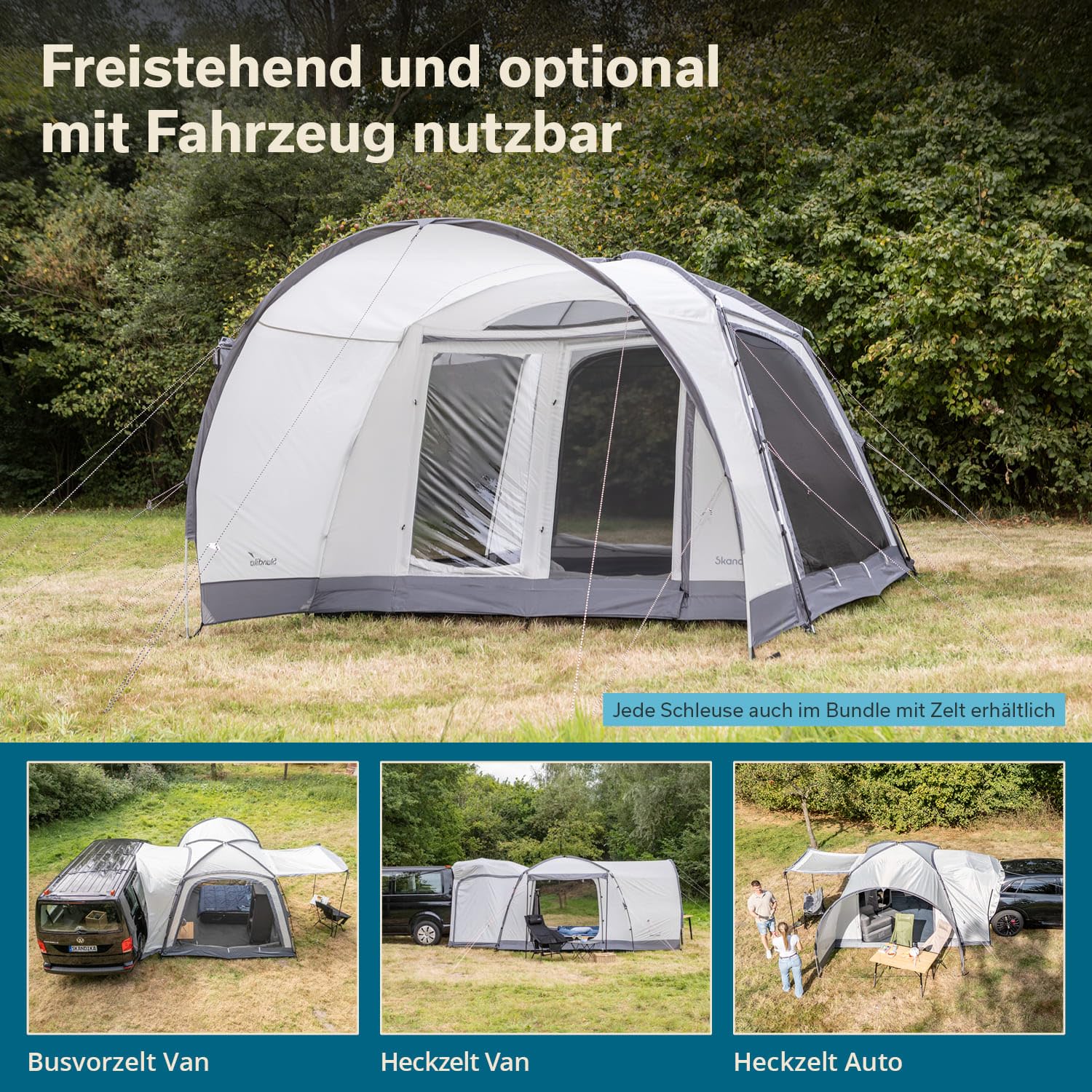Skandika Pitea 4 Flex Protect namiot kopułowy, namiot kempingowy dla 4 osób, wszyta podłoga namiotu, z dachem przeciwsłonecznym, słup wody 5000 mm, UPF 50+, namiot samochodowy, przedsionek do vanów