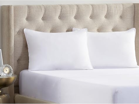 Serta Simply Clean Soft Stain-Resistant Down Alternative Medium/Firm Bed Pillows for Sleeping 2 Pack, Queen, White