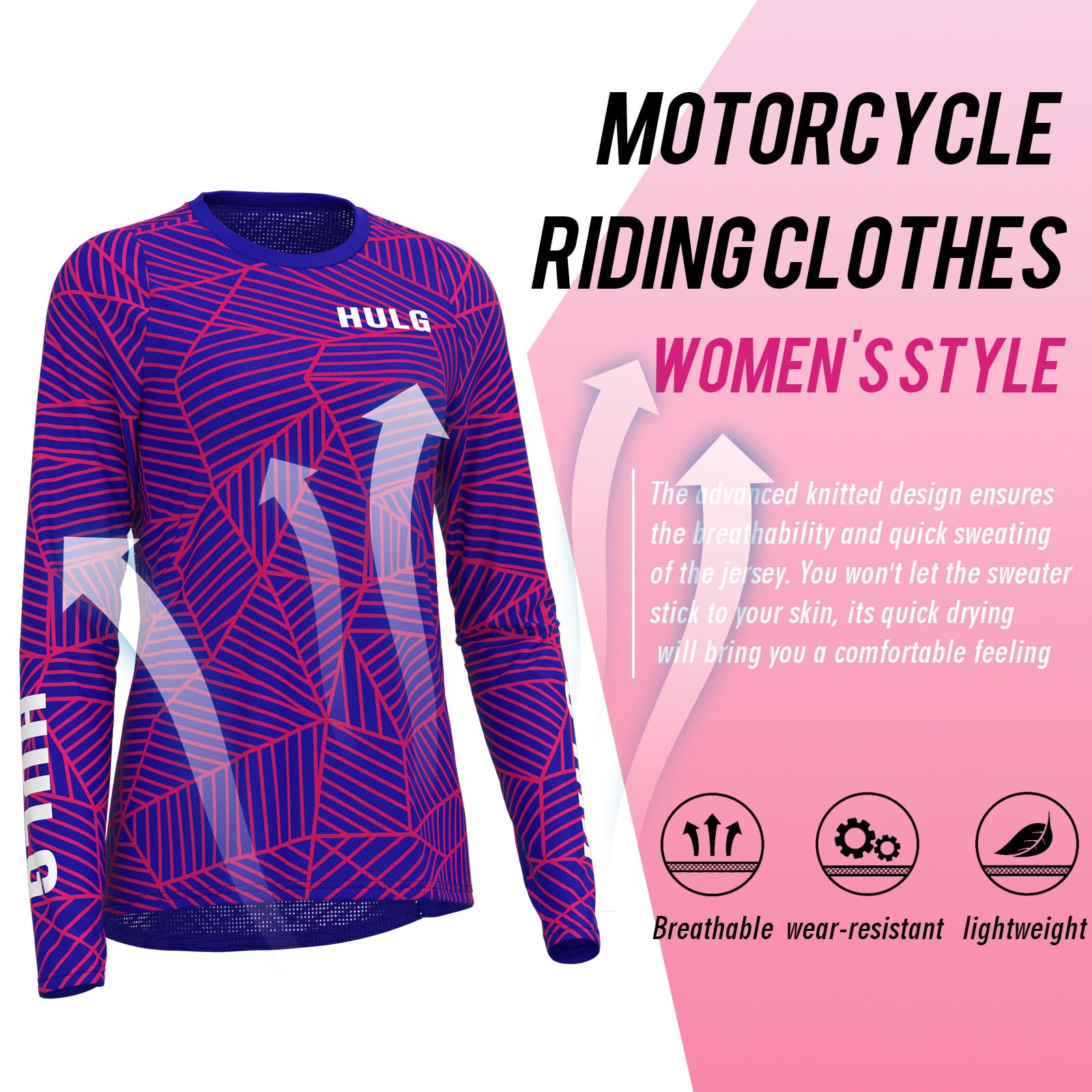 HULG MTB Jersey Mujer,Camiseta Deportiva Clásica para Mujer,Camisetas De Bicicleta De Montaña De Verano/Primavera/otoño,Camisetas De Moto De Cross para Mujer para Motocross