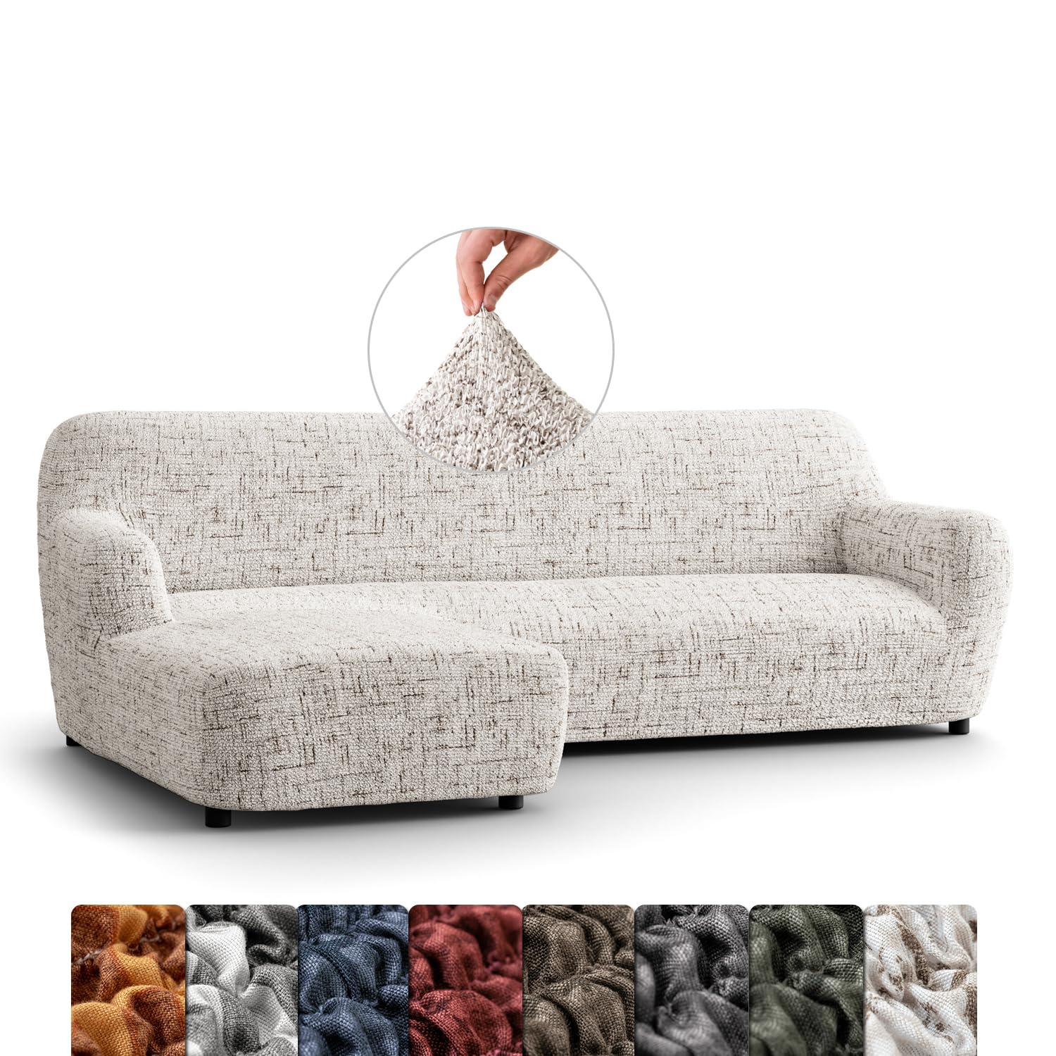 Menotti L Shape Sofa Cover - Sectional Covers - L Shape Couch Cover - Soft Fabric Slipcovers - 1-piece Form Fit Stretch Furniture Slipcover - Microfibra Printed -Vittoria White (L-Shape Left)