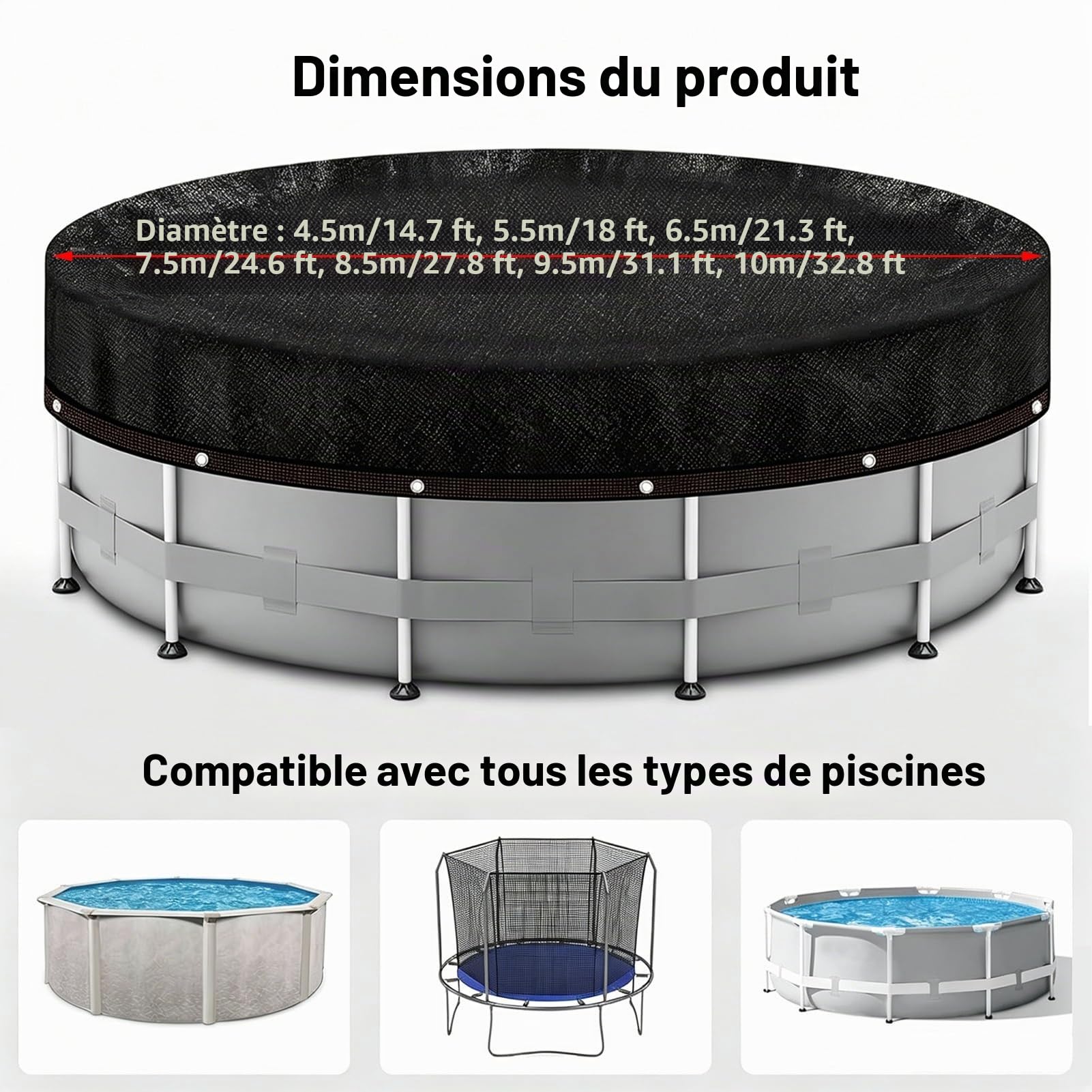 Filet Protection Piscine Diameter 4.5m Bâche De Piscines Ronde Filet Anti-Feuilles Housse Anti-Soleil pour Piscine Hors Sol Housse De Piscine Ronde pour Chiens Et Enfants